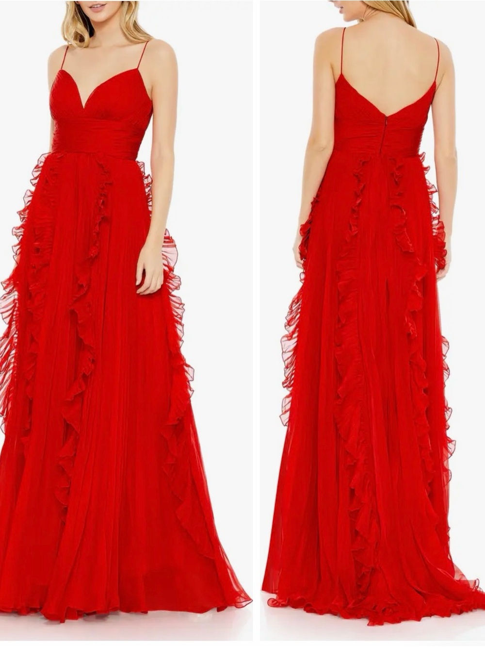 Ruffle Pleat Sleeveless Red Gown IEENA for MAC DUGGAL Size 8